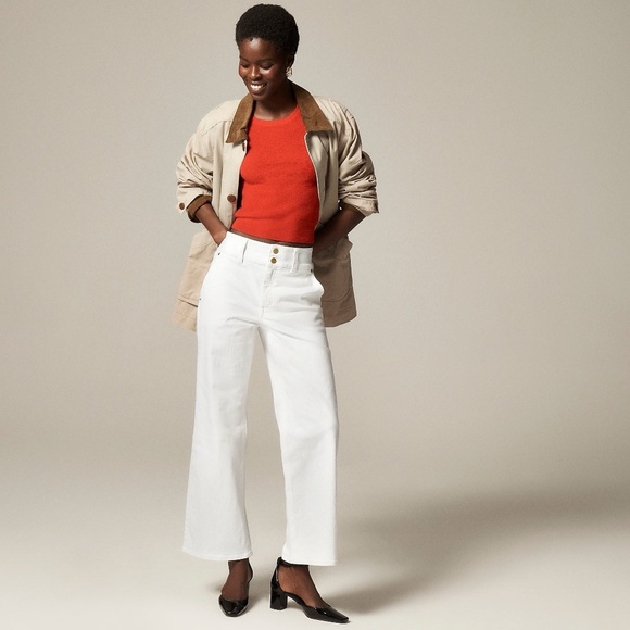NWT!! J. CREW Slim Wide Leg Jeans Stacked Buttons Solid White Preppy Size 34 - Picture 1 of 16